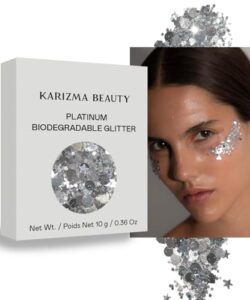 platinum biodegradable chunky glitter // karizma beauty silver bio glitter eco glitter face glitter festival chunky 10g