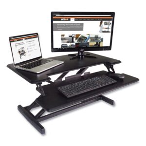 victor dcx610 height adjustable compact standing desk| black| 33” wide sit-stand dual monitor desk and laptop riser workstation| compatible with most monitor arms
