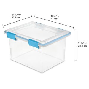 Sterilite 32 Quart Stackable Clear Plastic Storage Tote Container with Blue Gasket Latching Lid for Home and Office Organization, Clear (24 Pack)