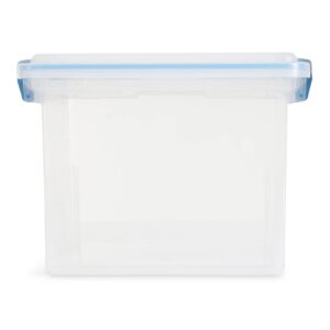 Sterilite 32 Quart Stackable Clear Plastic Storage Tote Container with Blue Gasket Latching Lid for Home and Office Organization, Clear (24 Pack)