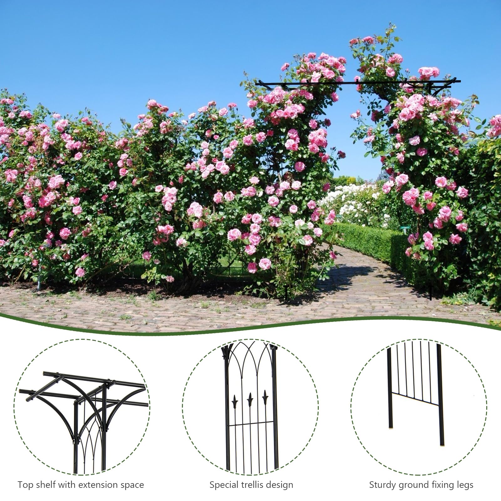 Giantex Garden Arbor Wedding Arch for Ceremony Party, Metal Trellis Archway for Climbing Plants Rose Grape Vines, Steel Frame Pergola Decoration for Backyard Patio Lawn Pathway, Easy to Assemble