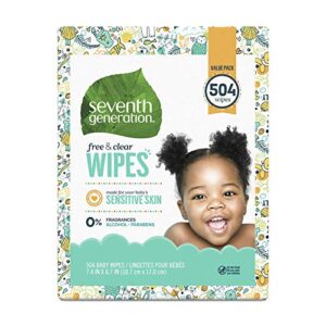 seventh generation baby wipes, sensitive protection with flip top dispenser, white, unscented, 72 count (pack of 7) (packaging may vary)
