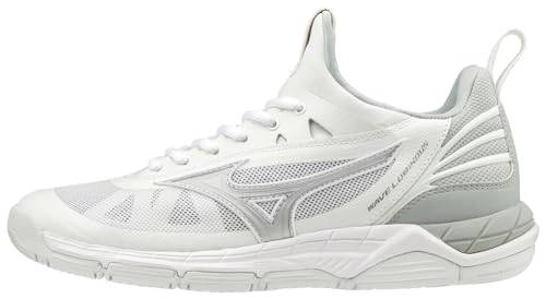 Mizuno Women's Wave Luminous Volleyball Shoe, white-silver, 6 B US