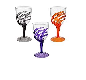 Set of Three (3) Clear Spooky Skeleton Hand Plastic Goblets Party Cups Wine Glasses - Bundle of 3 Items