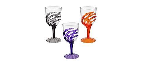 Set of Three (3) Clear Spooky Skeleton Hand Plastic Goblets Party Cups Wine Glasses - Bundle of 3 Items