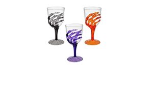 set of three (3) clear spooky skeleton hand plastic goblets party cups wine glasses - bundle of 3 items