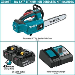 Makita XCU06T 18V LXT Lithium-Ion Brushless Cordless (5.0Ah) 10" Top Handle Chain Saw Kit, Teal