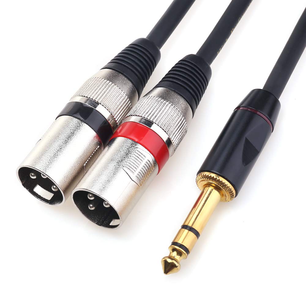 DISINO 1/4 TRS to Dual XLR Male Y-Splitter Stereo Breakout Cable 1/4 inch(6.35mm) to 2 XLR Patch Cable - 10 FT/3m