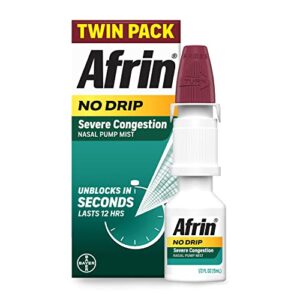 Afrin No Drip Severe Congestion Maximum Strength Nasal Spray - 12 Hour Nasal Spray Relief for Nose Congestion, Nasal Swelling, and Allergies - 2 x 0.5 Fl Oz Bottles - Pack of 1