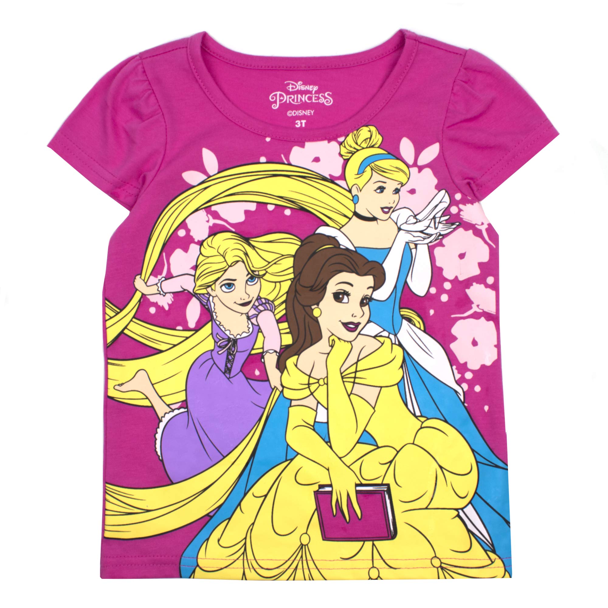 Disney Princesses Girls 3 Pack T-Shirts for Toddler and Little Kids – Pink/White/Grey