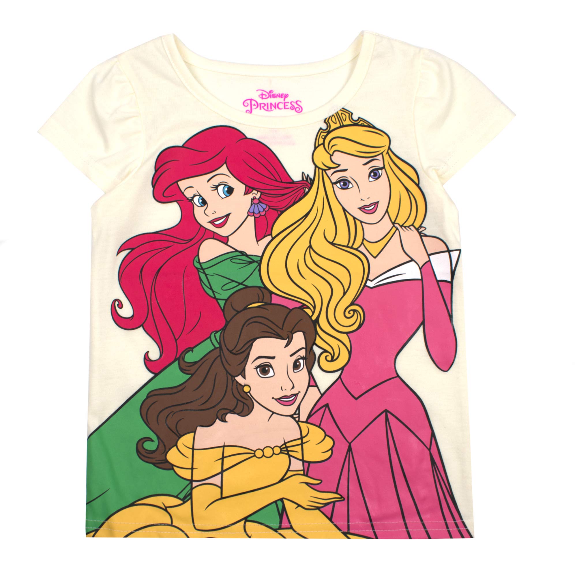 Disney Princesses Girls 3 Pack T-Shirts for Toddler and Little Kids – Pink/White/Grey