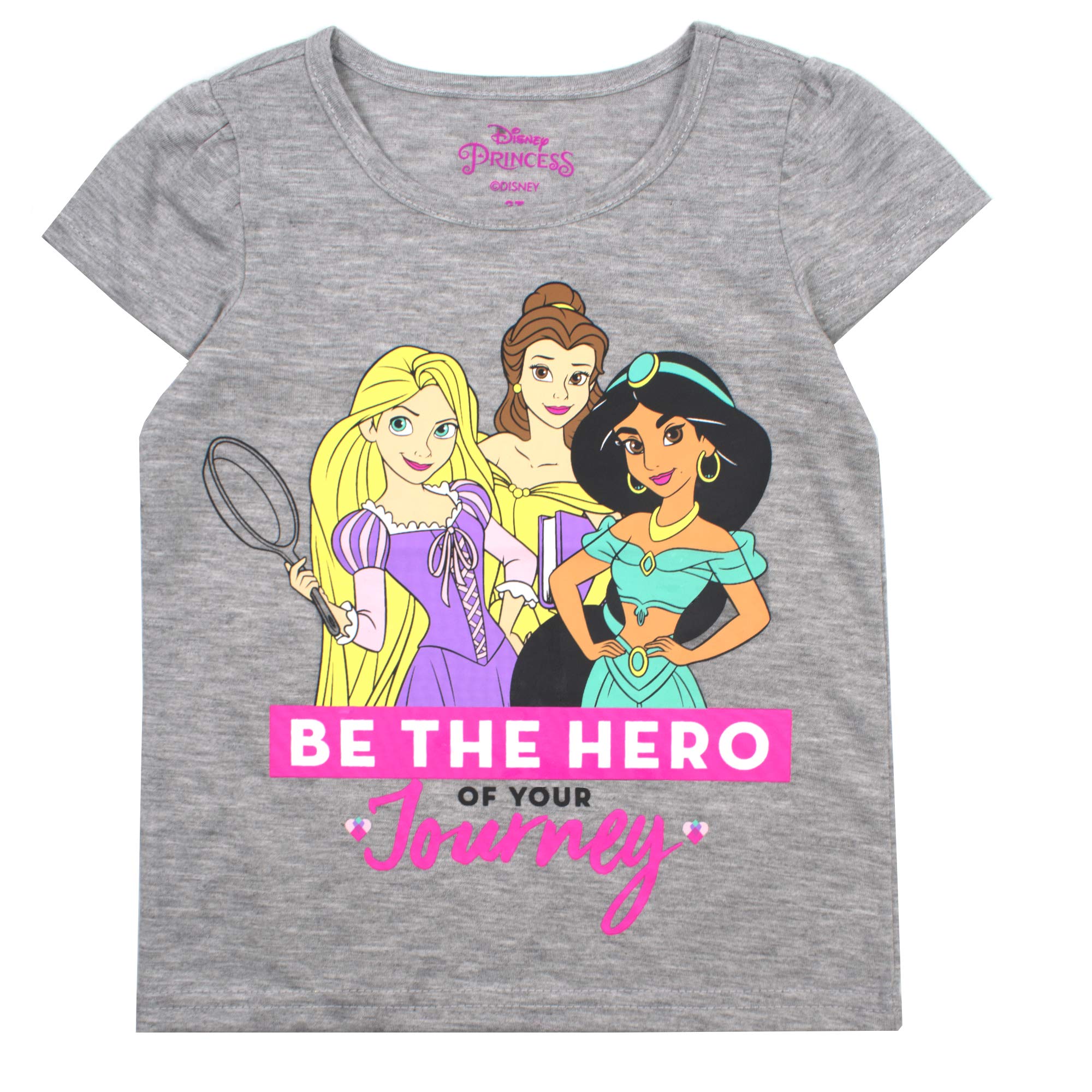 Disney Princesses Girls 3 Pack T-Shirts for Toddler and Little Kids – Pink/White/Grey