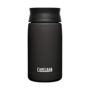 camelbak hot cap travel mug, insulated stainless steel, perfect for taking coffee or tea on the go - leak-proof when closed - 12oz, black