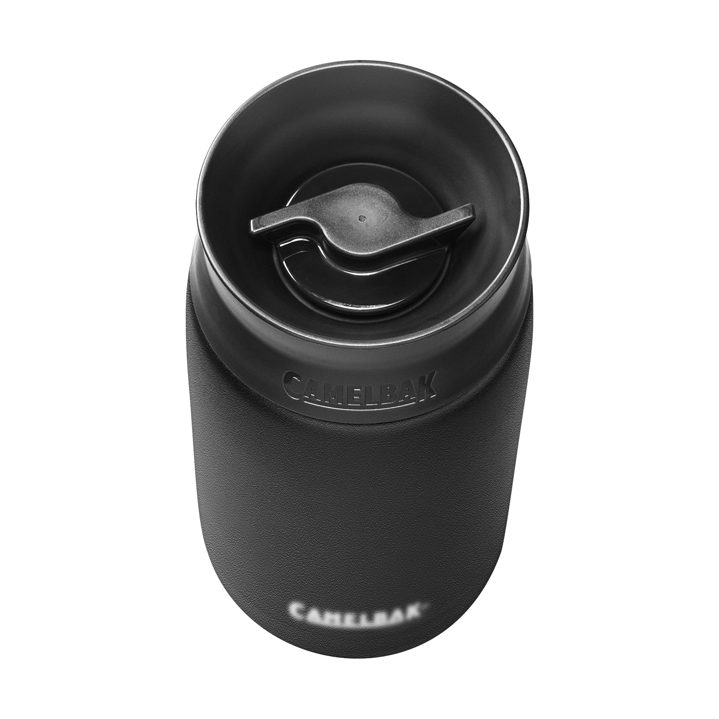 CamelBak Hot Cap Travel Mug, Insulated Stainless Steel, Perfect for taking coffee or tea on the go - Leak-Proof when closed - 12oz, Black