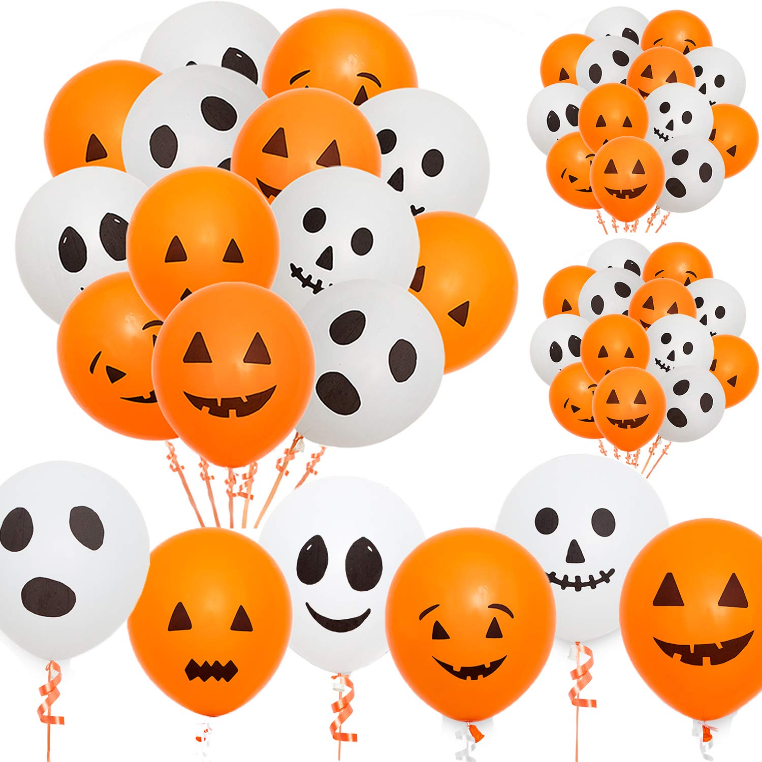 Whaline 60Pcs Halloween Balloons 12 Inches Latex Balloons 6 Styles Halloween Pumpkin and Ghost Balloon Party Decoration Supplies