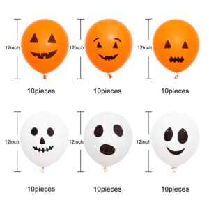 Whaline 60Pcs Halloween Balloons 12 Inches Latex Balloons 6 Styles Halloween Pumpkin and Ghost Balloon Party Decoration Supplies