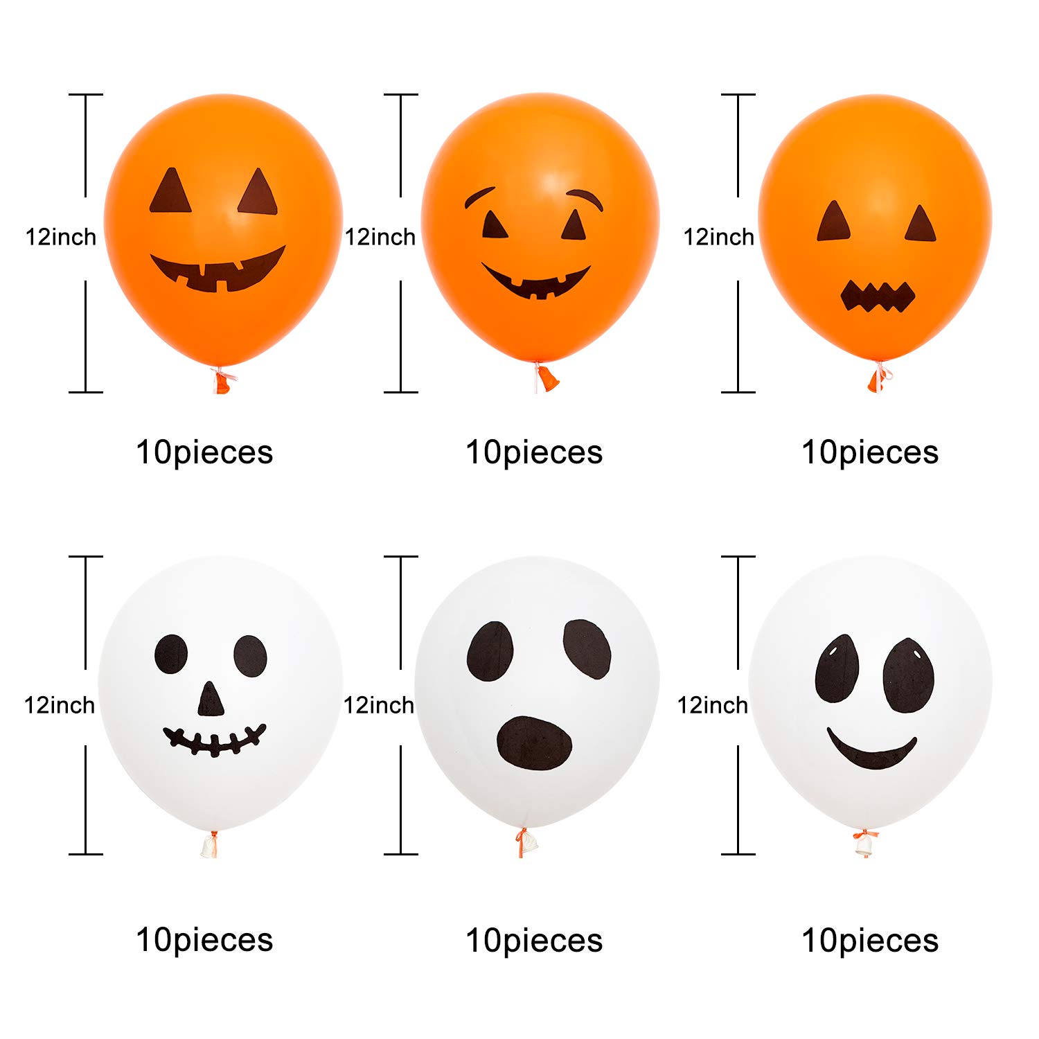 Whaline 60Pcs Halloween Balloons 12 Inches Latex Balloons 6 Styles Halloween Pumpkin and Ghost Balloon Party Decoration Supplies