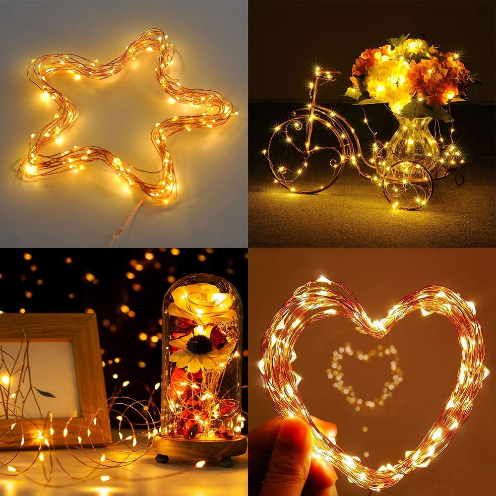 Chalpr USB Fairy String Lights, 2 Pack 50 LED 16.4Ft Led String Lights, Warm White Firefly USB Plug in Starry Lights with Remote,Waterproof Copper Wire Decorative Fairy Lights for Valentine's Day