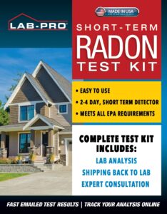 labpro short-term radon test kit for home, epa certified radon detection - includes 1 detector for quick radon assessment - lab analysis & return mailer included - prompt & dependable radon testing