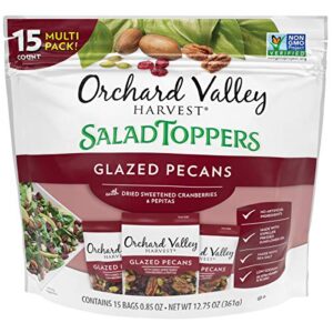 orchard valley harvest salad toppers glazed pecans with cranberries and pepitas, 0.85 ounce bags (pack of 15), salad toppings, non-gmo, no artificial ingredients