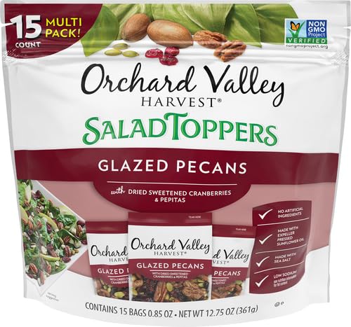 Orchard Valley Harvest Salad Toppers Glazed Pecans with Cranberries and Pepitas, 0.85 Ounce Bags (Pack of 15), Salad Toppings, Non-GMO, No Artificial Ingredients