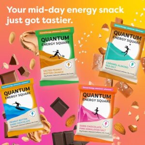 Quantum Energy Square: Energy Bar with Caffeine & 10g Protein. Delicious Healthy Snack On The Go. (Vegan, Gluten-free, Soy-free, Dairy-free). Flavor: Variety 8Pk