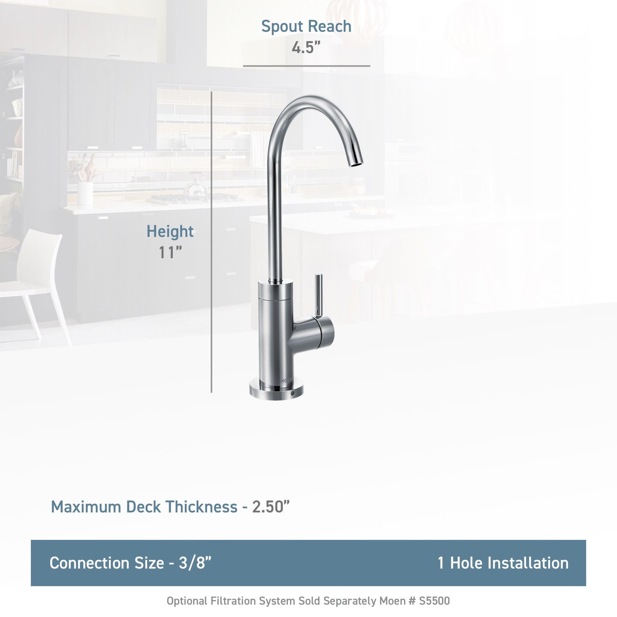 Moen Brushed Gold Sip Modern Cold Water Kitchen Beverage Faucet with Optional Filtration System, Drinking Water Faucet, S5530BG