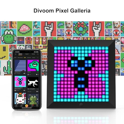 Divoom Pixoo - Pixel Art Digital Picture Frame with 16x16 LED Display APP Control - Cool Animation Frame Wall/Desk Mount for Gaming Room & Bedside Table -Black