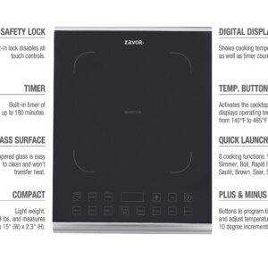 Zavor PRO Portable Induction Cooktop, Magnetic Countertop Burner with 8 Pre-sets and 325°F Temperature Range, 1800W, Black (ZSEPR01)