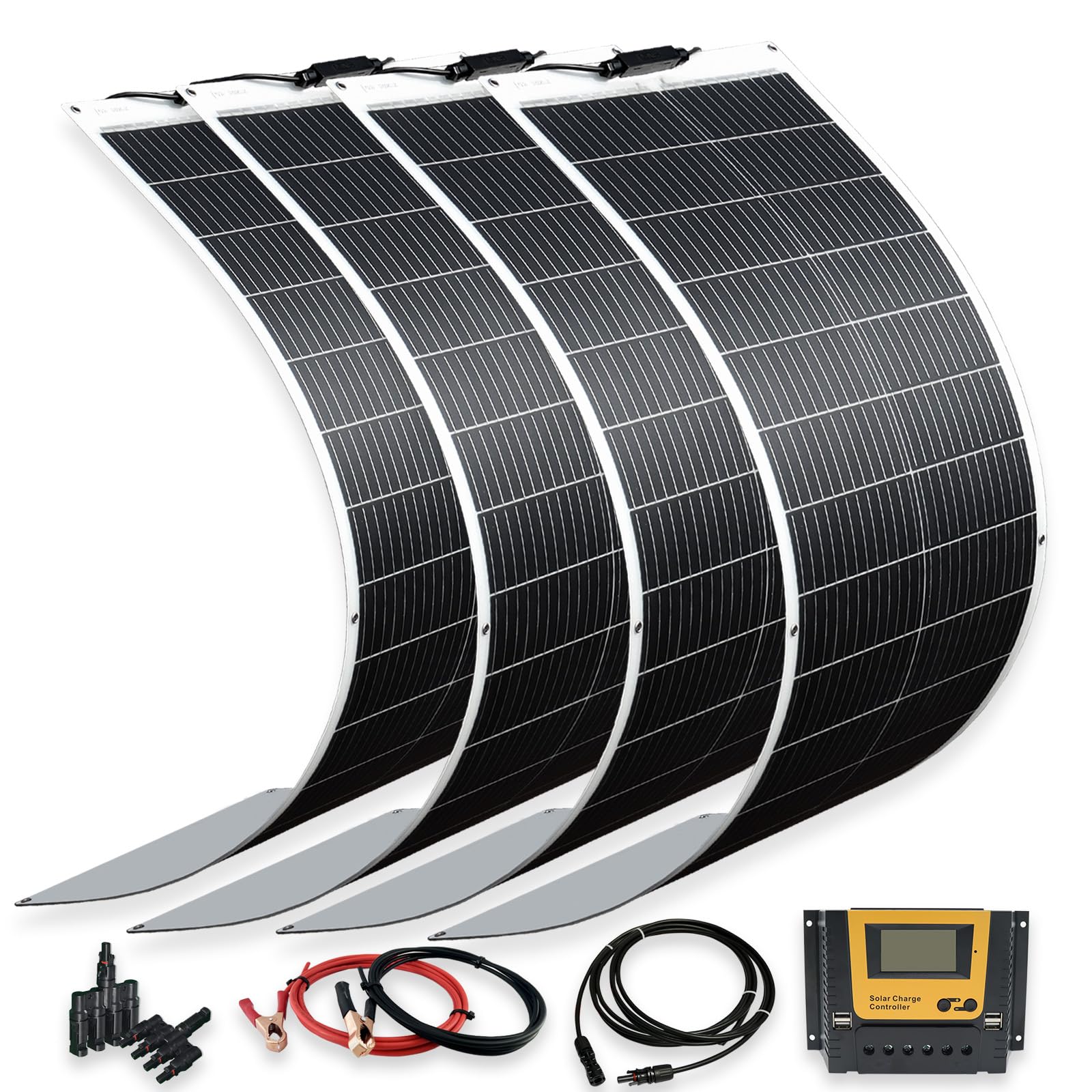 XINPUGUANG 100W Flexible Solar Panels 400w 12V Solar System Kit Monocrystalline Cell Module 40A Controller for Off Grid Solar Battery Charge for RV Boat Trailer Cabin(400W)