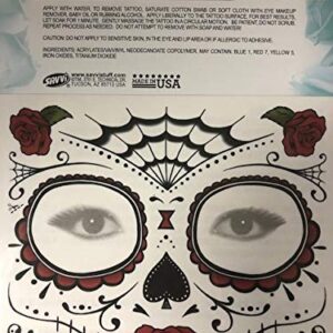 Day Of The Dead Sugar Skull Temporary Face Tattoos (RED ROSE)