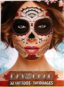 day of the dead sugar skull temporary face tattoos (red rose)