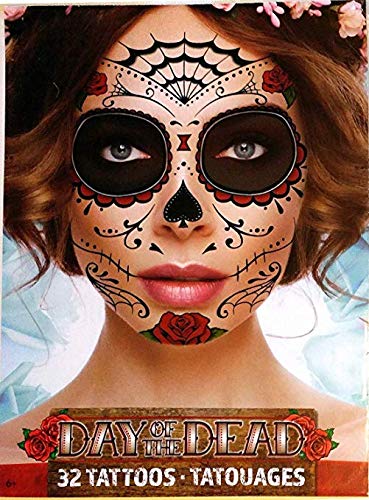 Day Of The Dead Sugar Skull Temporary Face Tattoos (RED ROSE)