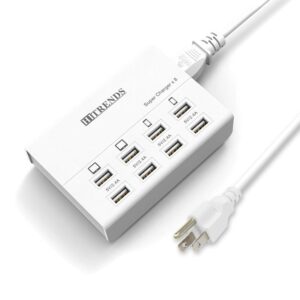 usb charger, hitrends 8 ports charging station 60w/12a multi port usb charging hub for multiple devices (5ft cord, white)