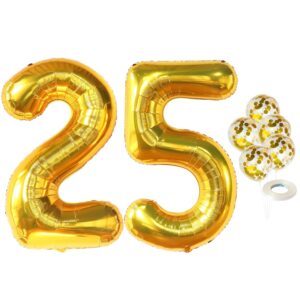 katchon, gold 25 balloon numbers - 40 inch | 25th birthday balloons with confetti balloon | gold 25 balloons, 25th birthday decorations for women | 25 balloon numbers gold | 25th anniversary decor
