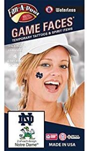 notre dame (nd) fighting irish – waterless peel & stick temporary spirit tattoos – 4-piece – 2 leprechaun logo & 2 navy blue nd logo