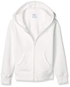 amazon essentials girls' fleece zip-up hoodie sweatshirt, white, medium