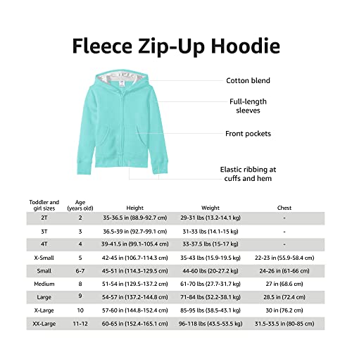 Amazon Essentials Girls' Fleece Zip-Up Hoodie Sweatshirt, White, Medium