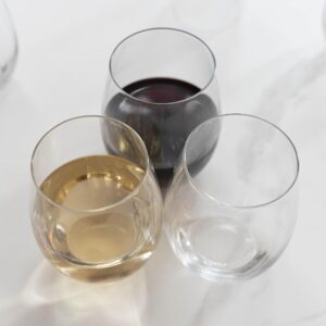 Premium Crystal Stemless Wine Glasses Set of 6, 15oz Lead-Free Red or White Wine Glass, Water Juice Glasses, All-Purpose Beverage Cups, Clear Drinking Tumblers in Gift Box, Dishwasher Safe