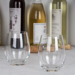 Premium Crystal Stemless Wine Glasses Set of 6, 15oz Lead-Free Red or White Wine Glass, Water Juice Glasses, All-Purpose Beverage Cups, Clear Drinking Tumblers in Gift Box, Dishwasher Safe