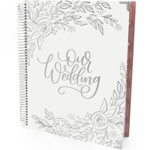 bloom daily planners wedding planner & organizer/hardcover keepsake journal with essential planning tools - checklists, vision boards, tips & more - 9"x11" - silver floral (undated)