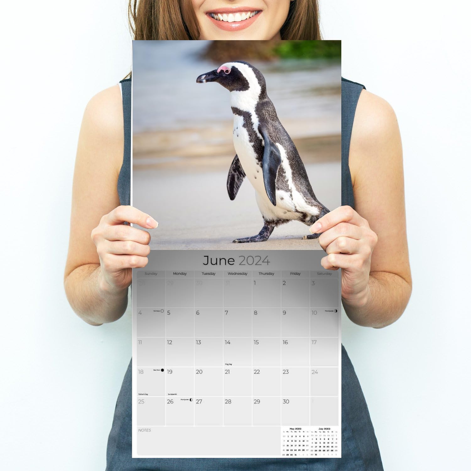 2023 2024 Penguin Calendar - Cute Wildlife Sealife Monthly Wall Calendar - 12 x 24 Open - Thick No-Bleed Paper - Giftable - Academic Teacher's Planner Calendar Organizing & Planning