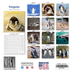 2023 2024 Penguin Calendar - Cute Wildlife Sealife Monthly Wall Calendar - 12 x 24 Open - Thick No-Bleed Paper - Giftable - Academic Teacher's Planner Calendar Organizing & Planning