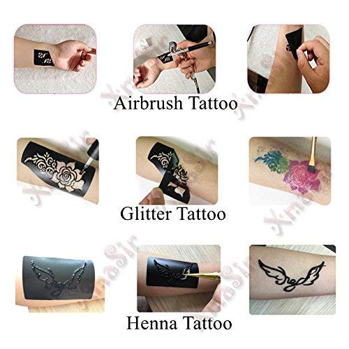 XMASIR 45Pcs Halloween Glitter Tattoo Stencil Kit for Kids,Halloween Pumpkin Stencils Temporary Tattoo Sticker Children Drawing Templates(3 Sheets)