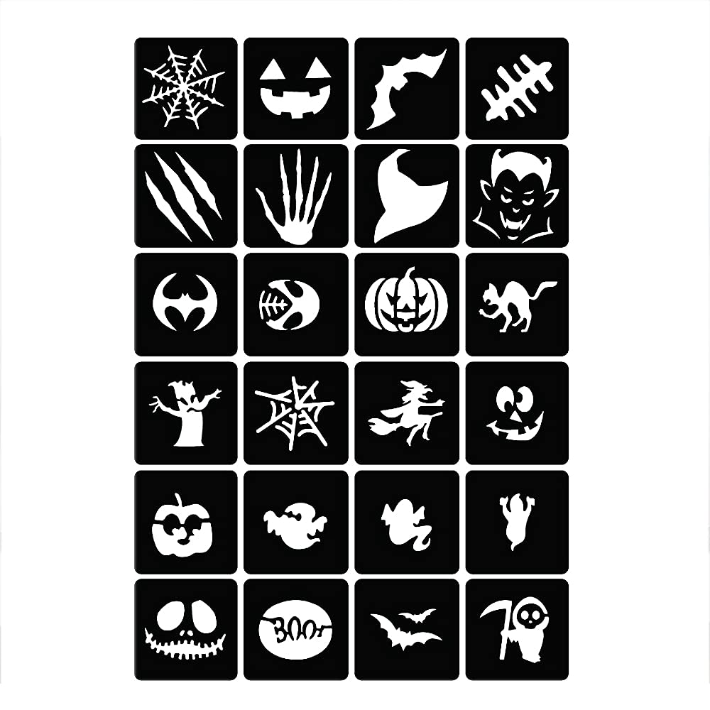 XMASIR 45Pcs Halloween Glitter Tattoo Stencil Kit for Kids,Halloween Pumpkin Stencils Temporary Tattoo Sticker Children Drawing Templates(3 Sheets)