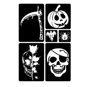 XMASIR 45Pcs Halloween Glitter Tattoo Stencil Kit for Kids,Halloween Pumpkin Stencils Temporary Tattoo Sticker Children Drawing Templates(3 Sheets)