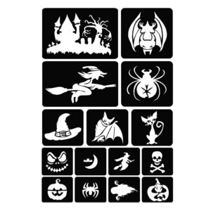 XMASIR 45Pcs Halloween Glitter Tattoo Stencil Kit for Kids,Halloween Pumpkin Stencils Temporary Tattoo Sticker Children Drawing Templates(3 Sheets)