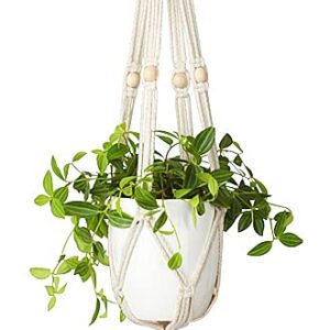 Mkono Macrame Plant Hanger 3 Tier Indoor Outdoor Hanging Planter Basket Cotton Rope with Beads 70 Inches