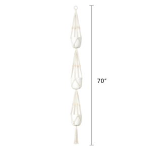 Mkono Macrame Plant Hanger 3 Tier Indoor Outdoor Hanging Planter Basket Cotton Rope with Beads 70 Inches