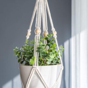 Mkono Macrame Plant Hanger 3 Tier Indoor Outdoor Hanging Planter Basket Cotton Rope with Beads 70 Inches